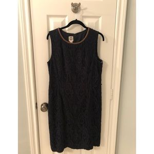 Anne Klein Lace Dress with Leather Piped Neckline